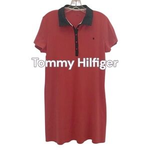 TOMMY HILFIGER Polka-Dot Collar Polo-Shirt Dress *Coral*